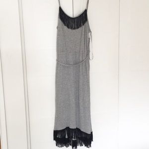 Kensie brand gray dress with black fringe. Medium